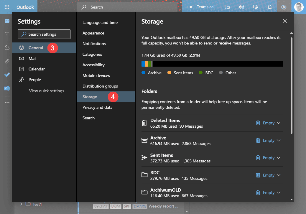 Navigating to storage settings